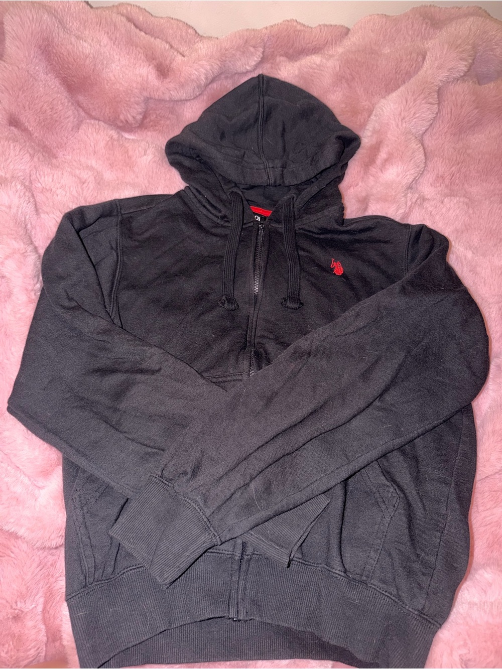 U.S. Polo Assn. Black Zip-Up Hoodie with Red Logo